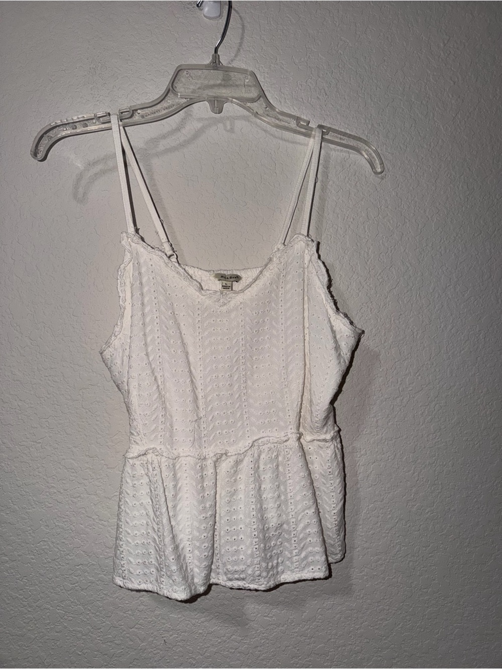 Sim & Sam White Eyelet Peplum Top with Adjustable Spaghetti Straps